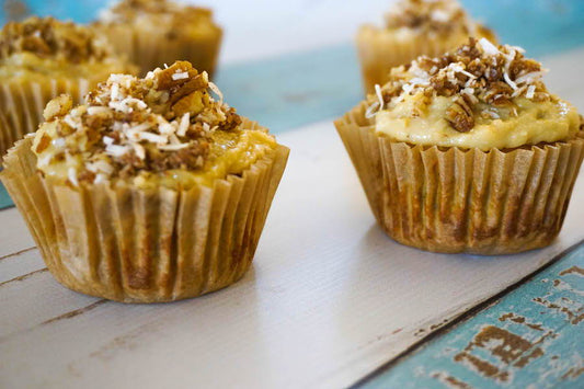 Pumpkin Pie Muffins with Lemon Cashew Cream and Pecan Spiced Crumble - Nourished Natural Health