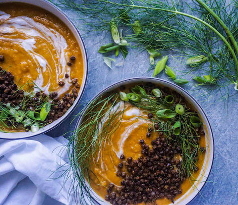 Roasted Fennel and Butternut Squash Soup with Lentil Crisp
