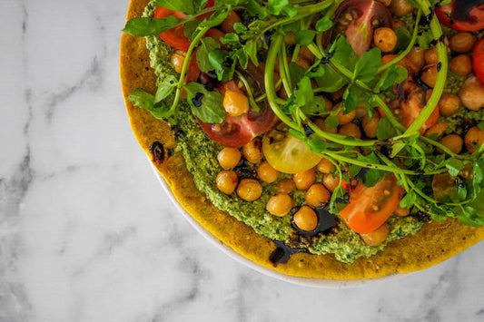 Socca Flatbread with Creamy Pesto and Roasted Chickpeas - Nourished Natural Health